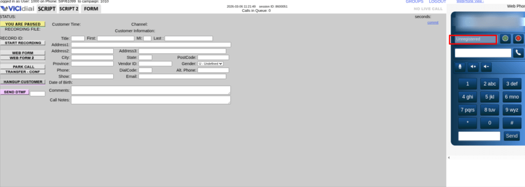 VICIdial SIP Registration Failed 
