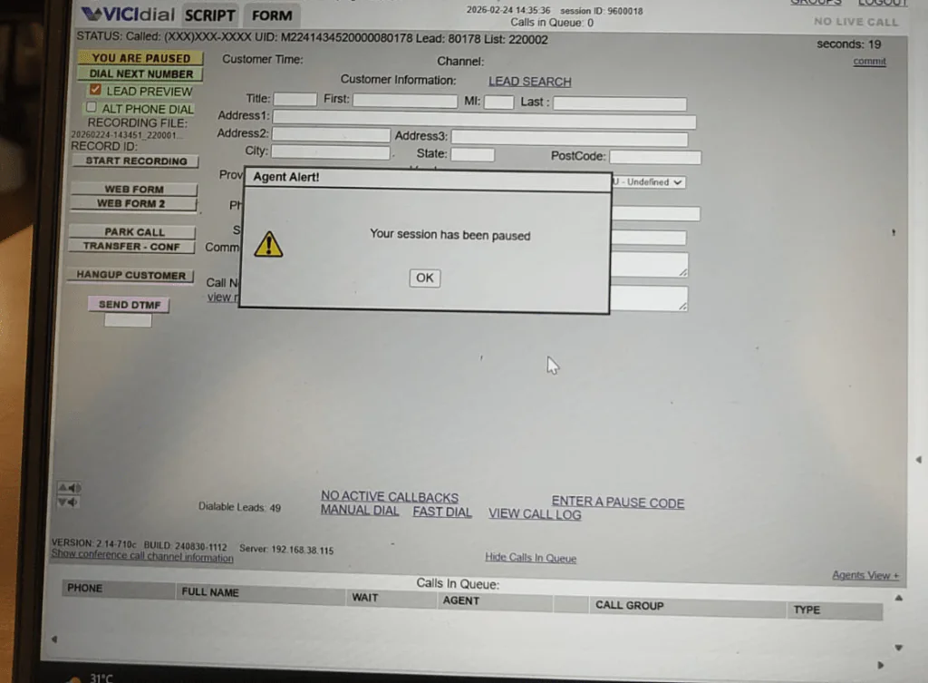 no agent availble error in vicidial