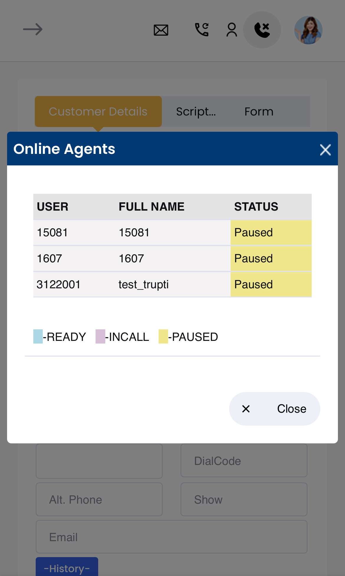Online Agents – Status View