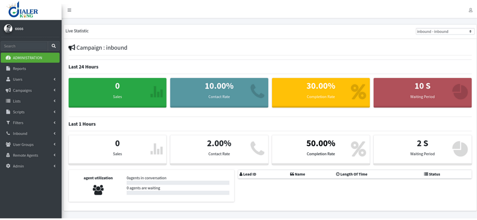 Vicidial admin screen
