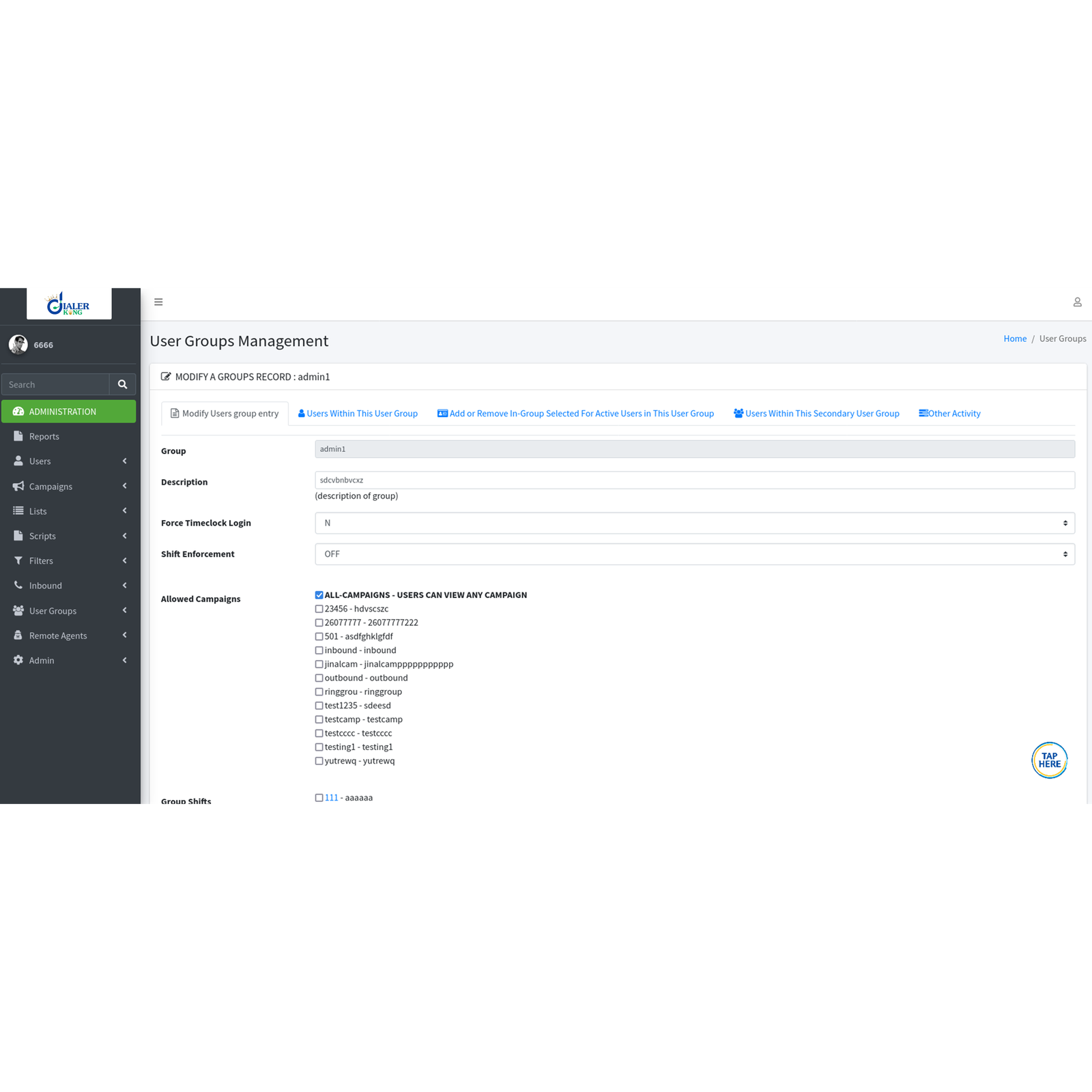 ADMINISTRATION Modify Users Groups