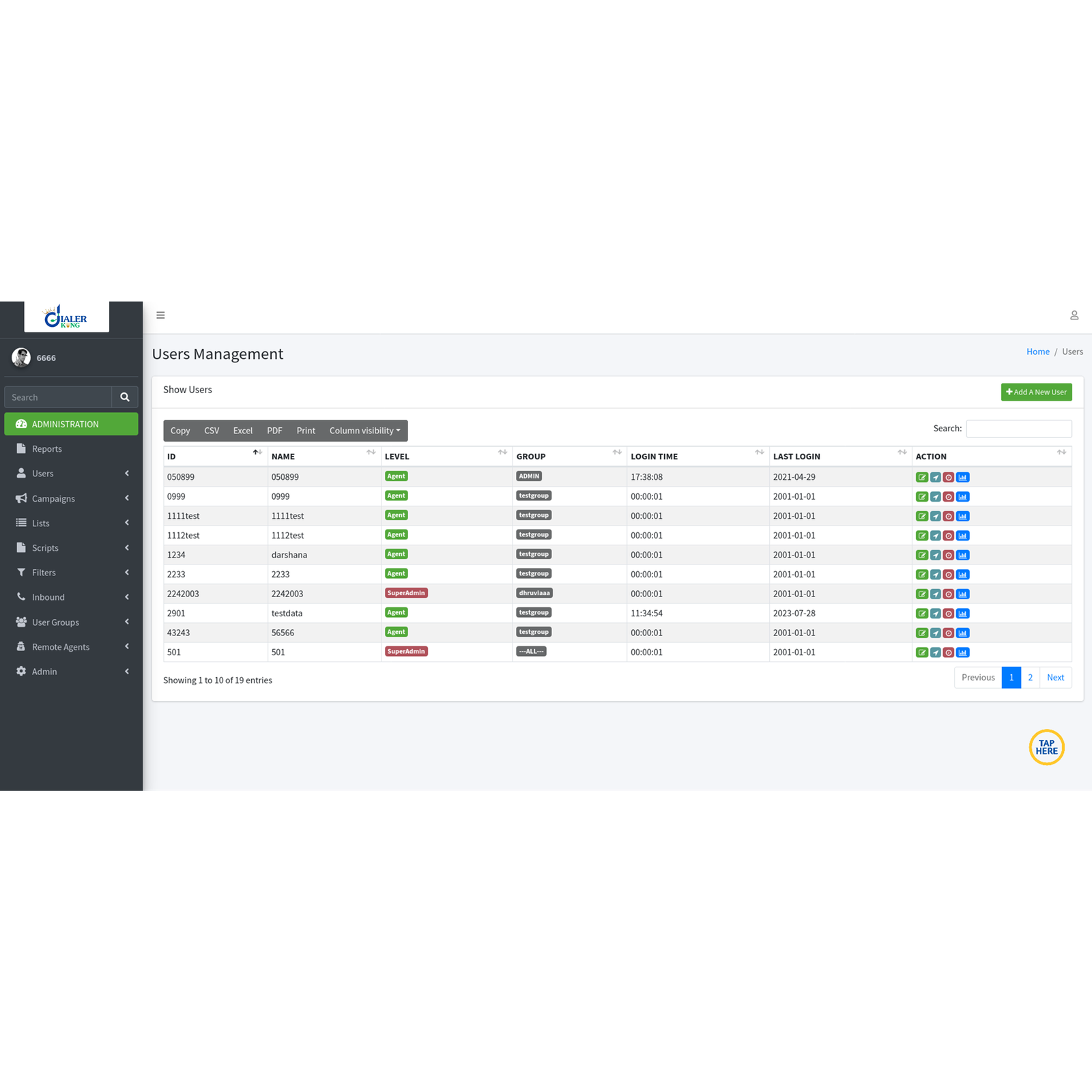 ADMINISTRATION Users List