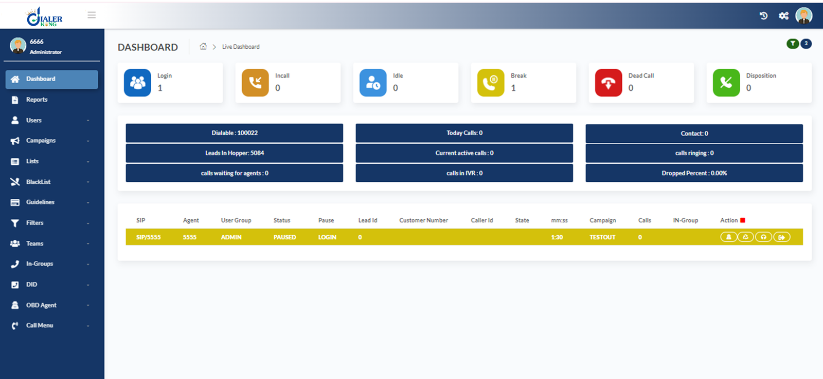 Admin dashboard - dialerking