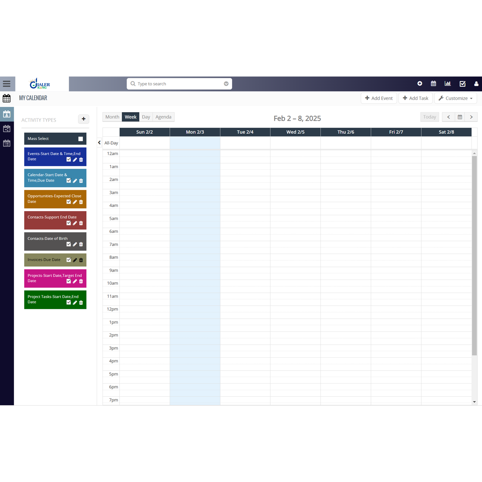 CRM dialer - calendar