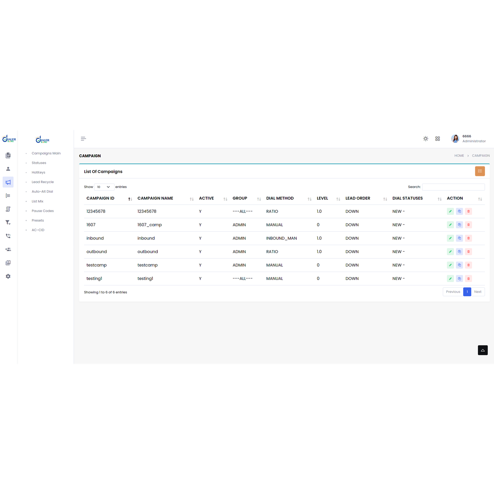 VICIdial Campaign Management Screen