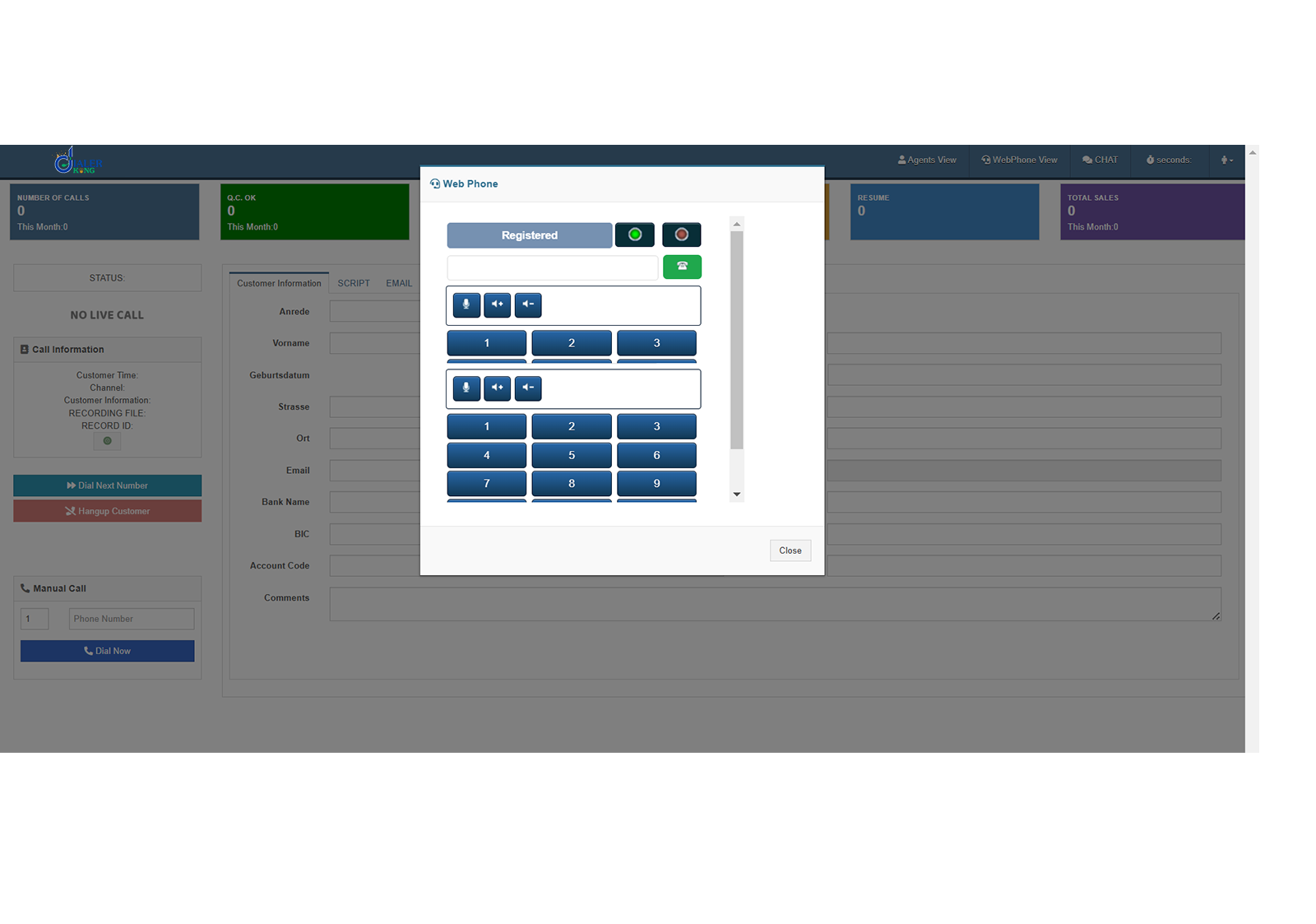 Web-Based Contact Center Calling Screen