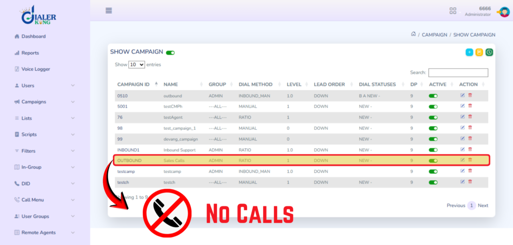 VICIbox no live calls issue campaign active but agents not receiving calls