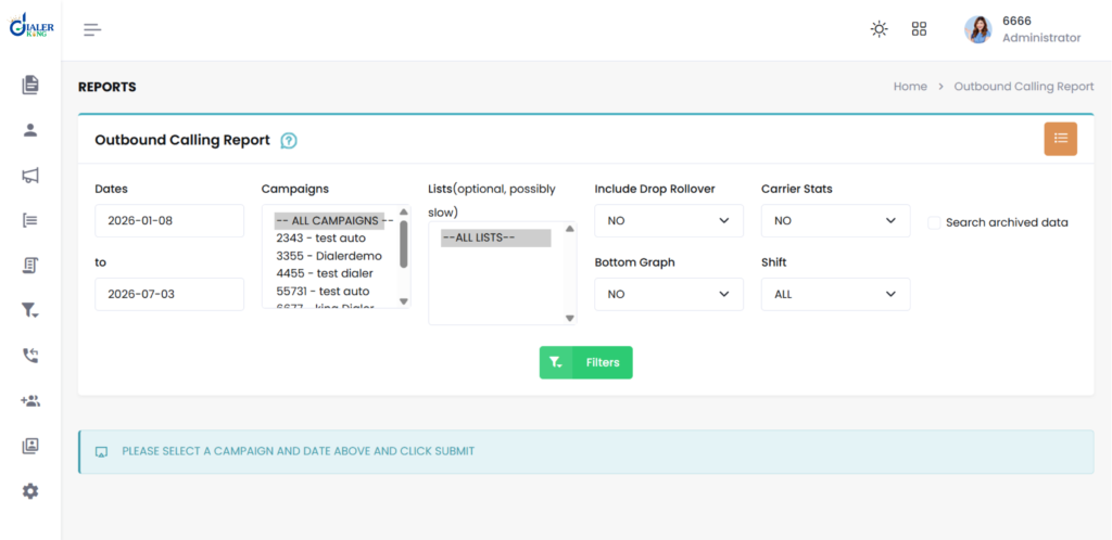 Vicidial outbound calling report
