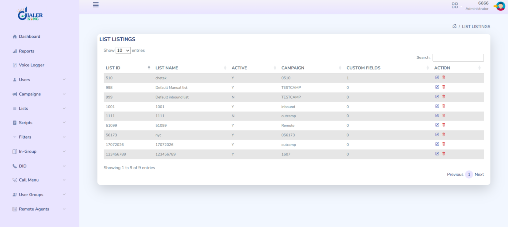 VICIdial List Custom Fields page for lead field mapping
