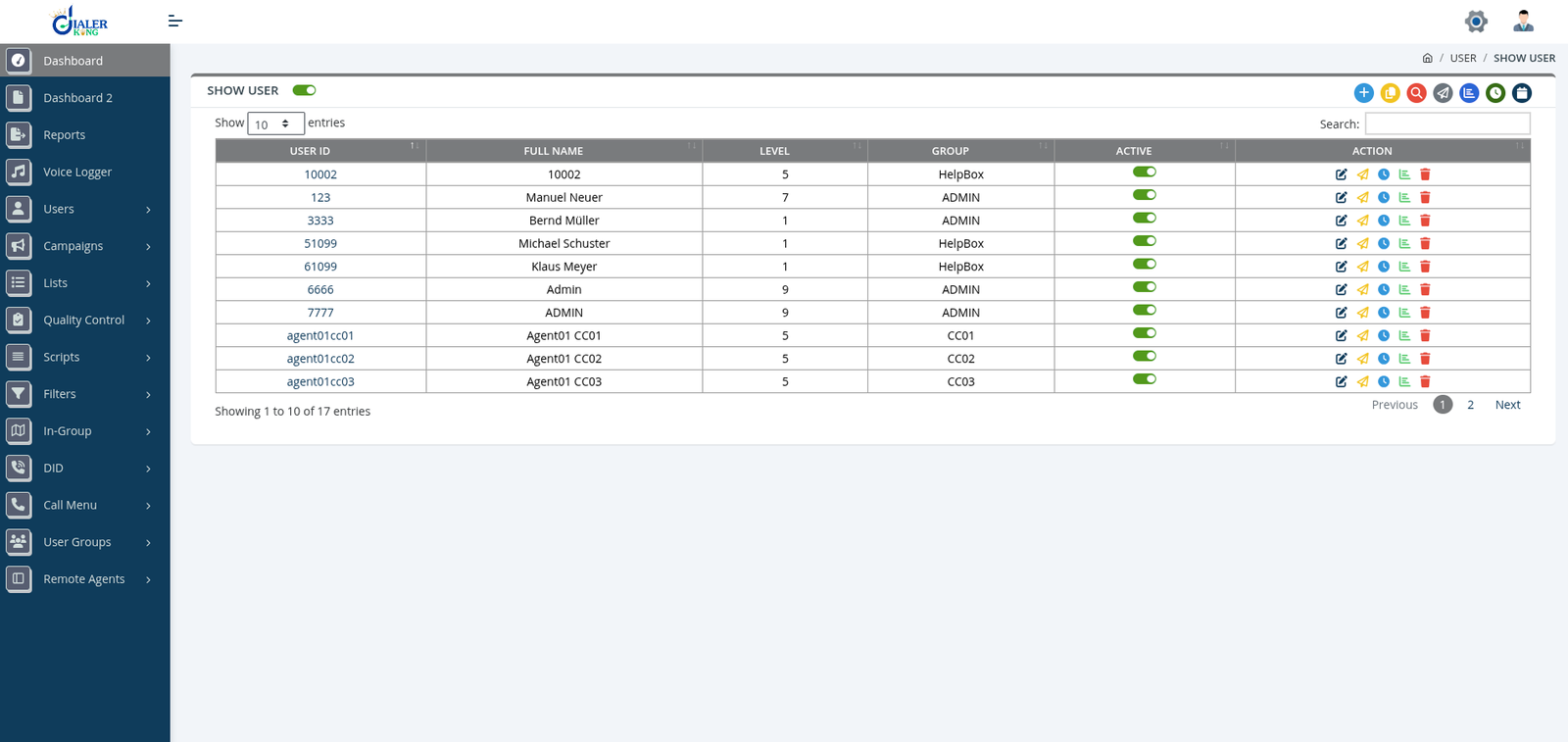 VICIdial User Management Dashboard