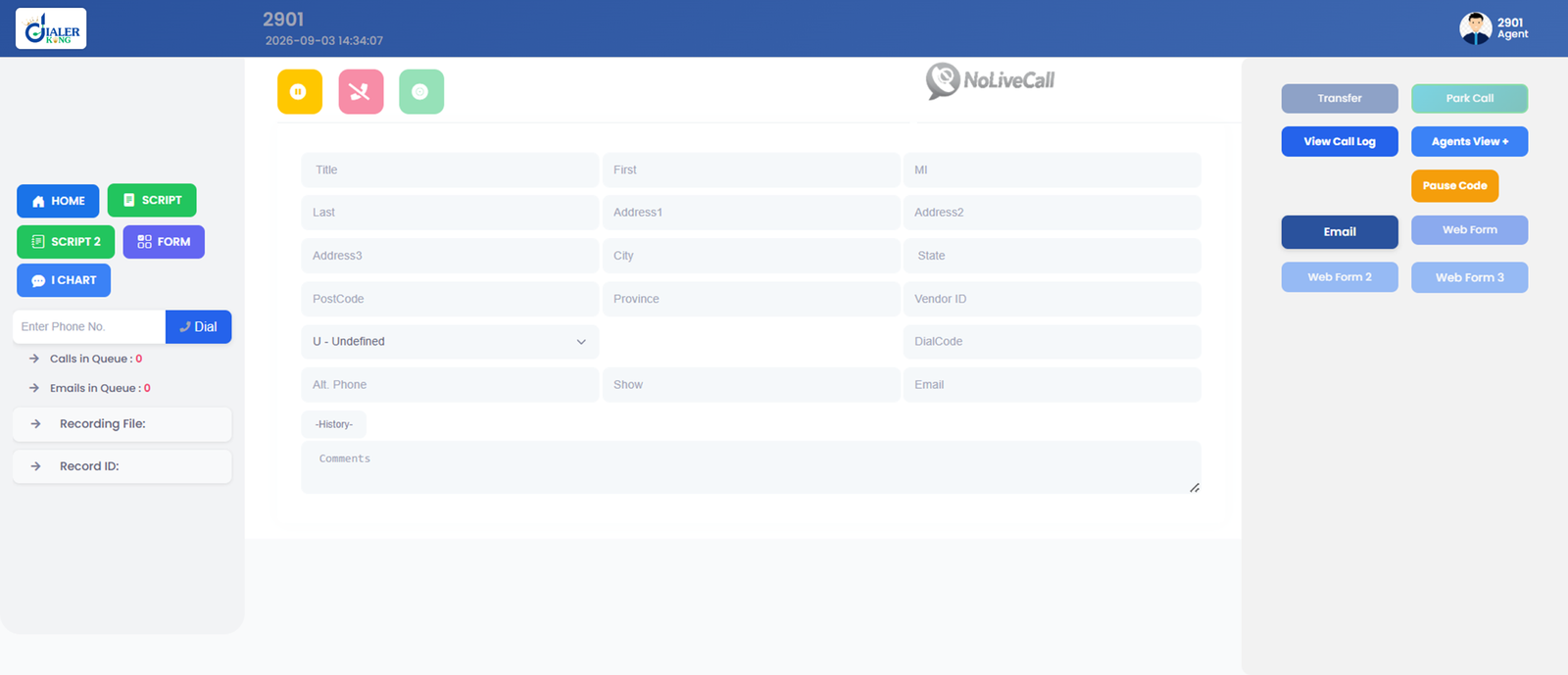 VICIdial agent Screen 1